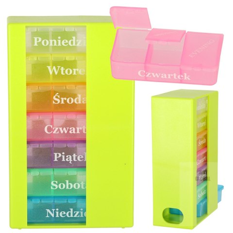 Pudełko organizer na leki na tabletki kasetka 7 dni 3 pory dnia 4 języki Pudełko organizer na leki na tabletki kasetka 7 dni 3 pory dnia 4 języki