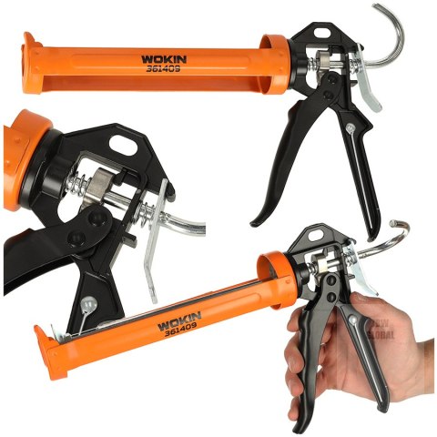 WOKIN Pistolet wyciskacz do silikonu akrylu kleju kartuszy mas obrotowy korpus 360 255mm WOKIN Pistolet wyciskacz do silikonu akrylu kleju kartuszy mas obrotowy korpus 360 255mm