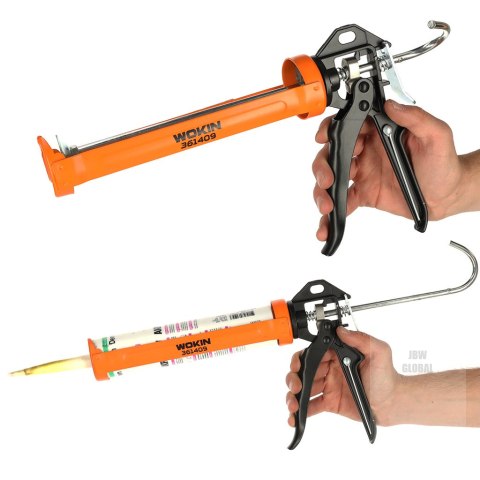 WOKIN Pistolet wyciskacz do silikonu akrylu kleju kartuszy mas obrotowy korpus 360 255mm WOKIN Pistolet wyciskacz do silikonu akrylu kleju kartuszy mas obrotowy korpus 360 255mm