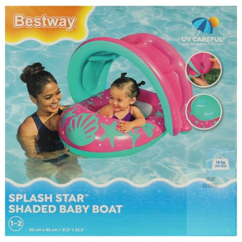BESTWAY 34091 Kółko do pływania dla niemowląt koło pontonik dla dzieci dmuchany z siedziskiem z daszkiem różowy 1-2lata 18kg BESTWAY 34091 Kółko do pływania dla niemowląt koło pontonik dla dzieci dmuchany z siedziskiem z daszkiem różowy 1-2lata 18kg