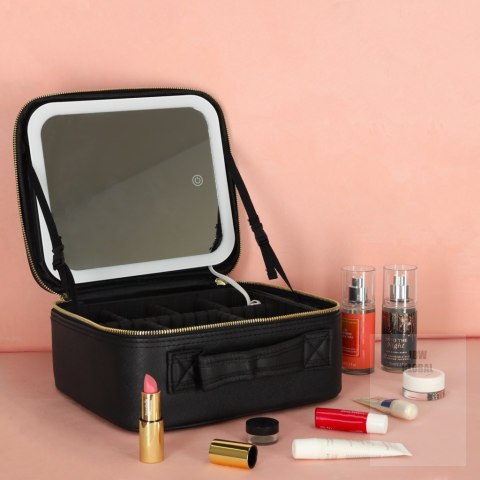 Kosmetyczka organizer na kosmetyki biżuterię z lusterkiem LED czarny Kosmetyczka organizer na kosmetyki biżuterię z lusterkiem LED czarny