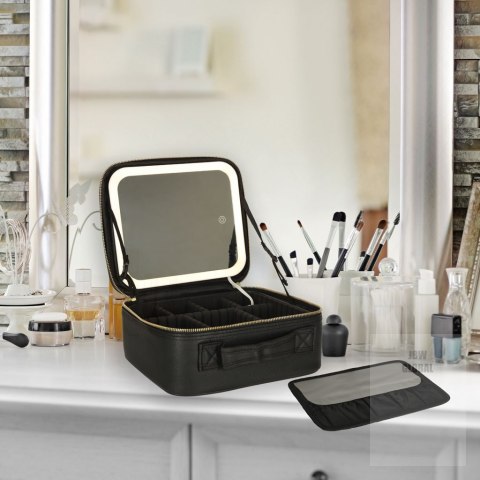 Kosmetyczka organizer na kosmetyki biżuterię z lusterkiem LED czarny Kosmetyczka organizer na kosmetyki biżuterię z lusterkiem LED czarny