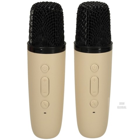 Zestaw do karaoke 2 mikrofony + głośnik przenośny BLUETOOTH USB LED beżowy Zestaw do karaoke 2 mikrofony + głośnik przenośny BLUETOOTH USB LED beżowy