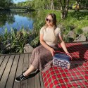 Mini lodówka turystyczna 5L KAMAI EDA wzór kwiat wiśni, lunchox na wkłady mrożące - waniliowy korpus, czerwona rączka, błękitna EDA