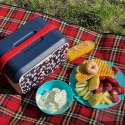 Mini lodówka turystyczna 5L KAMAI EDA wzór kwiat wiśni, lunchox na wkłady mrożące - waniliowy korpus, czerwona rączka, błękitna EDA
