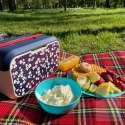 Mini lodówka turystyczna 5L KAMAI EDA wzór kwiat wiśni, lunchox na wkłady mrożące - waniliowy korpus, czerwona rączka, błękitna EDA