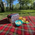 Mini lodówka turystyczna 5L KAMAI EDA wzór kwiat wiśni, lunchox na wkłady mrożące - waniliowy korpus, czerwona rączka, błękitna EDA