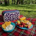 Mini lodówka turystyczna 5L KAMAI EDA wzór kwiat wiśni, lunchox na wkłady mrożące - waniliowy korpus, czerwona rączka, błękitna EDA