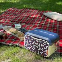 Mini lodówka turystyczna 5L KAMAI EDA wzór kwiat wiśni, lunchox na wkłady mrożące - waniliowy korpus, czerwona rączka, błękitna EDA