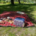 Mini lodówka turystyczna 5L KAMAI EDA wzór kwiat wiśni, lunchox na wkłady mrożące - waniliowy korpus, czerwona rączka, błękitna EDA