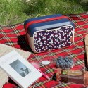 Mini lodówka turystyczna 5L KAMAI EDA wzór kwiat wiśni, lunchox na wkłady mrożące - waniliowy korpus, czerwona rączka, błękitna EDA