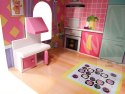 Domek dla lalek drewniany MDF mebelki 70cm różowy LED