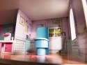 Domek dla lalek drewniany MDF mebelki 70cm różowy LED