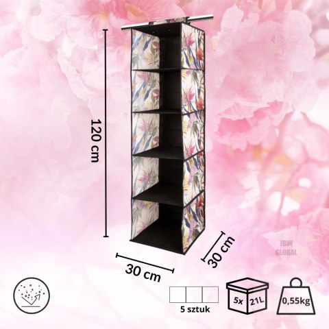 FLORAL w kwiaty wiszący organizer do szafy 5 przegród 30x30x120m Kamai Ordinett FLORAL w kwiaty wiszący organizer do szafy 5 przegród 30x30x120m Kamai Ordinett
