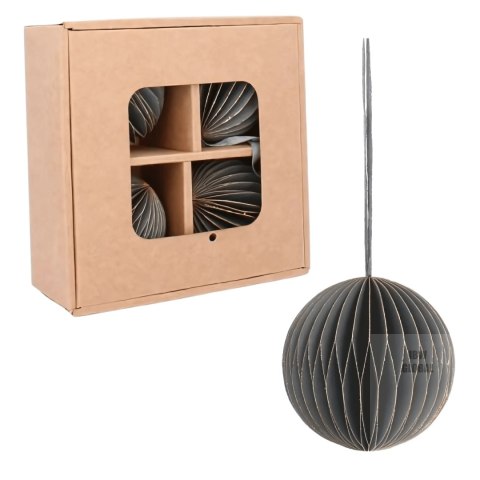 Zestaw 4 bombek papierowych składanych 7cm - elegancka szarość Kamai Zestaw 4 bombek papierowych składanych 7cm - elegancka szarość Kamai