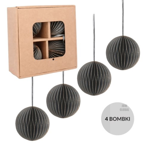Zestaw 4 bombek papierowych składanych 7cm - elegancka szarość Kamai Zestaw 4 bombek papierowych składanych 7cm - elegancka szarość Kamai