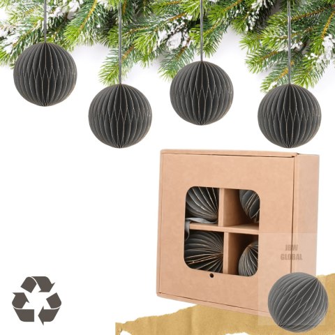 Zestaw 4 bombek papierowych składanych 7cm - elegancka szarość Kamai Zestaw 4 bombek papierowych składanych 7cm - elegancka szarość Kamai