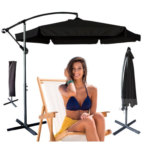 Parasol ogrodowy duży składany z wysięgnikiem 290cm czarny Kik Sp. z o. o. Sp. k. Parasol ogrodowy duży składany z wysięgnikiem 290cm czarny Kik Sp. z o. o. Sp. k.