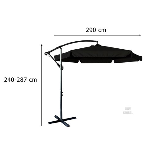 Parasol ogrodowy duży składany z wysięgnikiem 290cm czarny Kik Sp. z o. o. Sp. k. Parasol ogrodowy duży składany z wysięgnikiem 290cm czarny Kik Sp. z o. o. Sp. k.