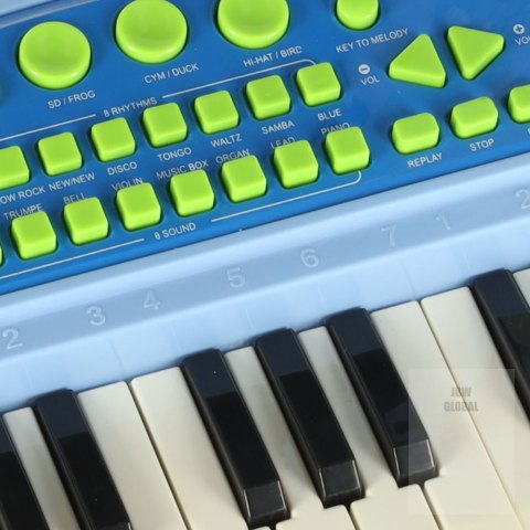 Keyboard dla dzieci pianinko interaktywne organki 37 klawiszy mikrofon statyw niebieskie Kik Sp. z o. o. Sp. k. Keyboard dla dzieci pianinko interaktywne organki 37 klawiszy mikrofon statyw niebieskie Kik Sp. z o. o. Sp. k.