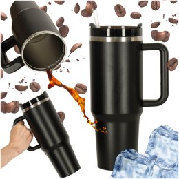Kubek termiczny ze słomką i uchwytem termos 1200ml czarny Kik Sp. z o. o. Sp. k.