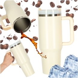Kubek termiczny ze słomką i uchwytem termos 1200ml kremowy Kik Sp. z o. o. Sp. k.
