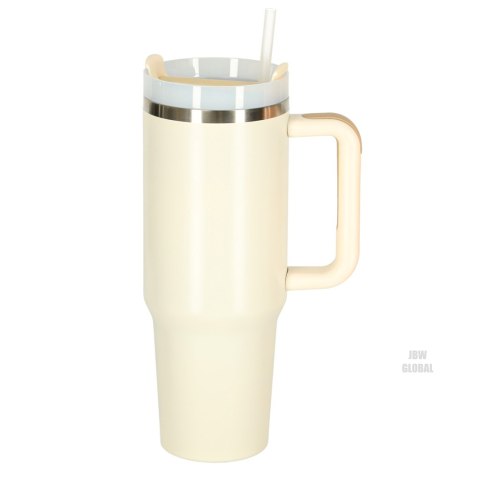 Kubek termiczny ze słomką i uchwytem termos 1200ml kremowy Kik Sp. z o. o. Sp. k. Kubek termiczny ze słomką i uchwytem termos 1200ml kremowy Kik Sp. z o. o. Sp. k.