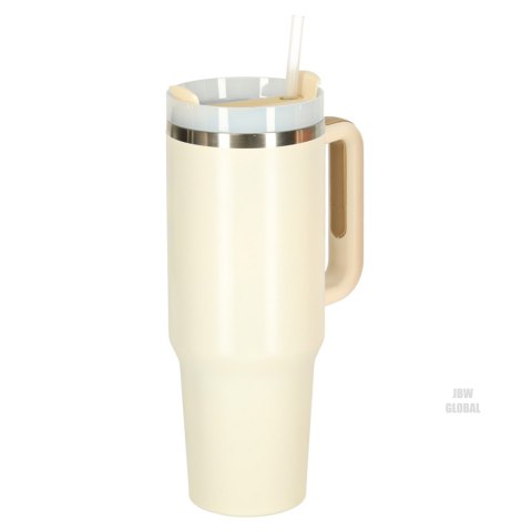 Kubek termiczny ze słomką i uchwytem termos 1200ml kremowy Kik Sp. z o. o. Sp. k. Kubek termiczny ze słomką i uchwytem termos 1200ml kremowy Kik Sp. z o. o. Sp. k.