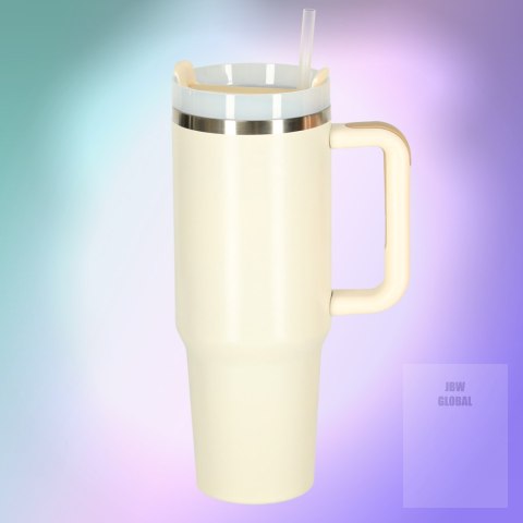 Kubek termiczny ze słomką i uchwytem termos 1200ml kremowy Kik Sp. z o. o. Sp. k. Kubek termiczny ze słomką i uchwytem termos 1200ml kremowy Kik Sp. z o. o. Sp. k.