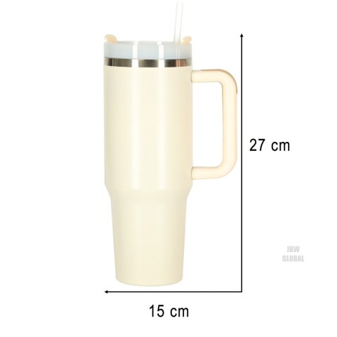 Kubek termiczny ze słomką i uchwytem termos 1200ml kremowy Kik Sp. z o. o. Sp. k. Kubek termiczny ze słomką i uchwytem termos 1200ml kremowy Kik Sp. z o. o. Sp. k.