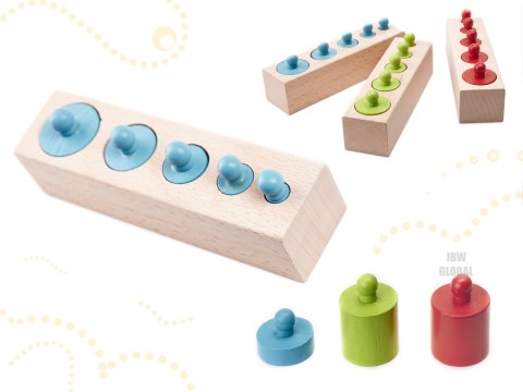 Odważniki cylindry drewniane montessori kolorowe Odważniki cylindry drewniane montessori kolorowe