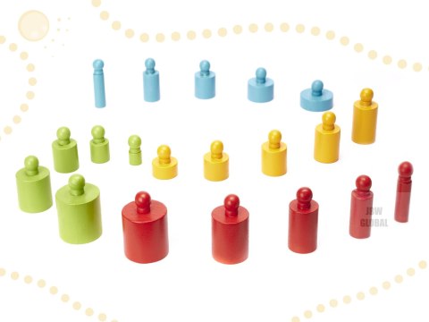 Odważniki cylindry drewniane montessori kolorowe Odważniki cylindry drewniane montessori kolorowe