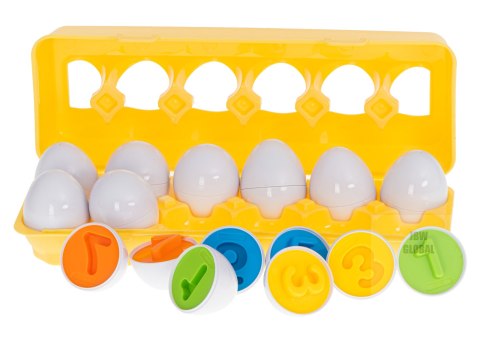Układanka edukacyjna sorter dopasuj kształty cyferki jajka 12 sztuk Układanka edukacyjna sorter dopasuj kształty cyferki jajka 12 sztuk