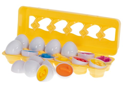 Układanka edukacyjna sorter dopasuj kształty cyferki jajka 12 sztuk Układanka edukacyjna sorter dopasuj kształty cyferki jajka 12 sztuk