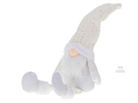Krasnal skrzat świąteczny z brodą biały 47cm