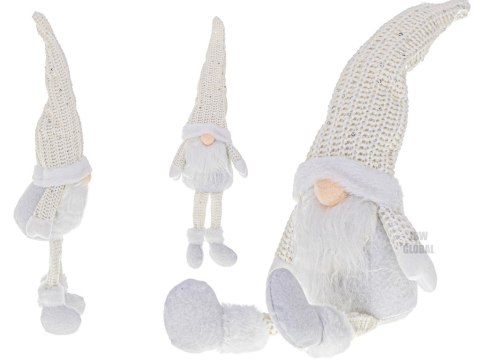Krasnal skrzat świąteczny z brodą biały 47cm Krasnal skrzat świąteczny z brodą biały 47cm