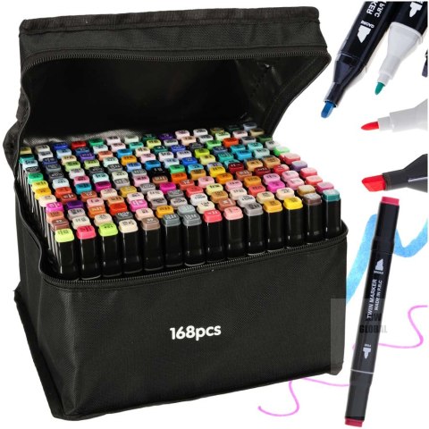 Markery dwustronne alkoholowe w etui 168 sztuk Markery dwustronne alkoholowe w etui 168 sztuk