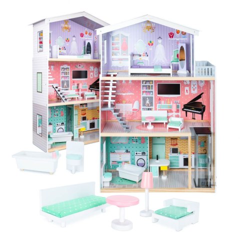 Domek dla lalek drewniany mebelki pastelowy 117cm Domek dla lalek drewniany mebelki pastelowy 117cm