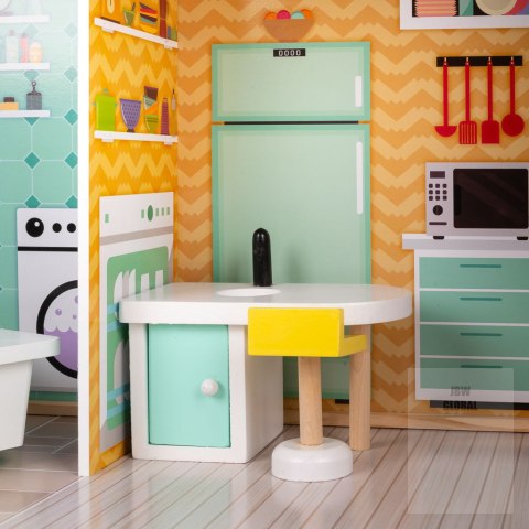 Domek dla lalek drewniany mebelki pastelowy 117cm Domek dla lalek drewniany mebelki pastelowy 117cm