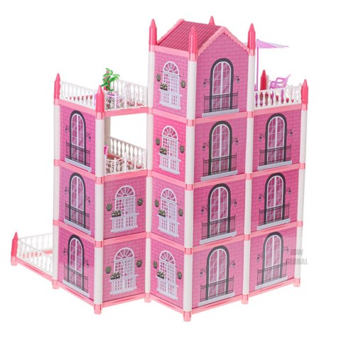 Domek dla lalek willa różowa DIY 4 poziomy mebelki 61cm Domek dla lalek willa różowa DIY 4 poziomy mebelki 61cm