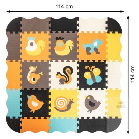 Puzzle piankowe mata kojec dla dzieci 25 elementów kolorowe zwierzątka 114cm x 114cm x 1cm Puzzle piankowe mata kojec dla dzieci 25 elementów kolorowe zwierzątka 114cm x 114cm x 1cm